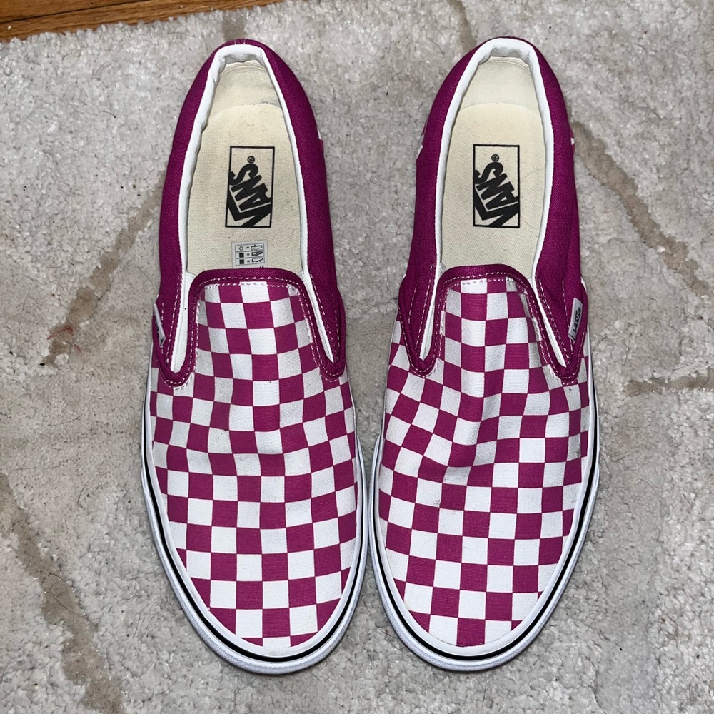 Vans Fuchsia and White Checkered Slip-Ons